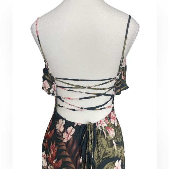 Chaser Tropical Print Strappy Tie-Back Maxi Dress M - Picture 7 of 10